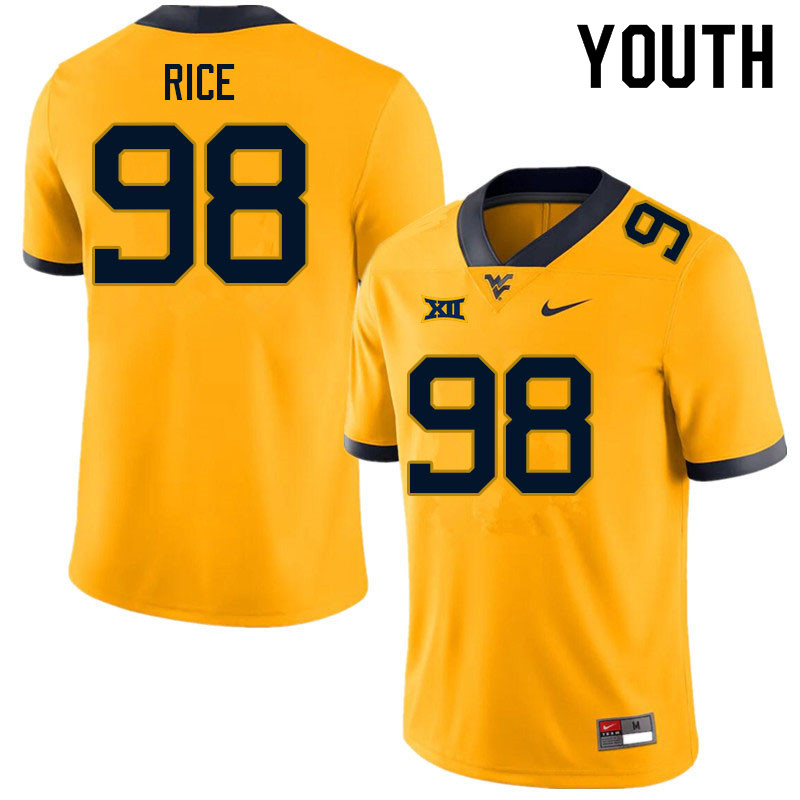 NCAA Youth Cam Rice West Virginia Mountaineers Gold #98 Nike Stitched Football College Authentic Jersey IT23L81HO